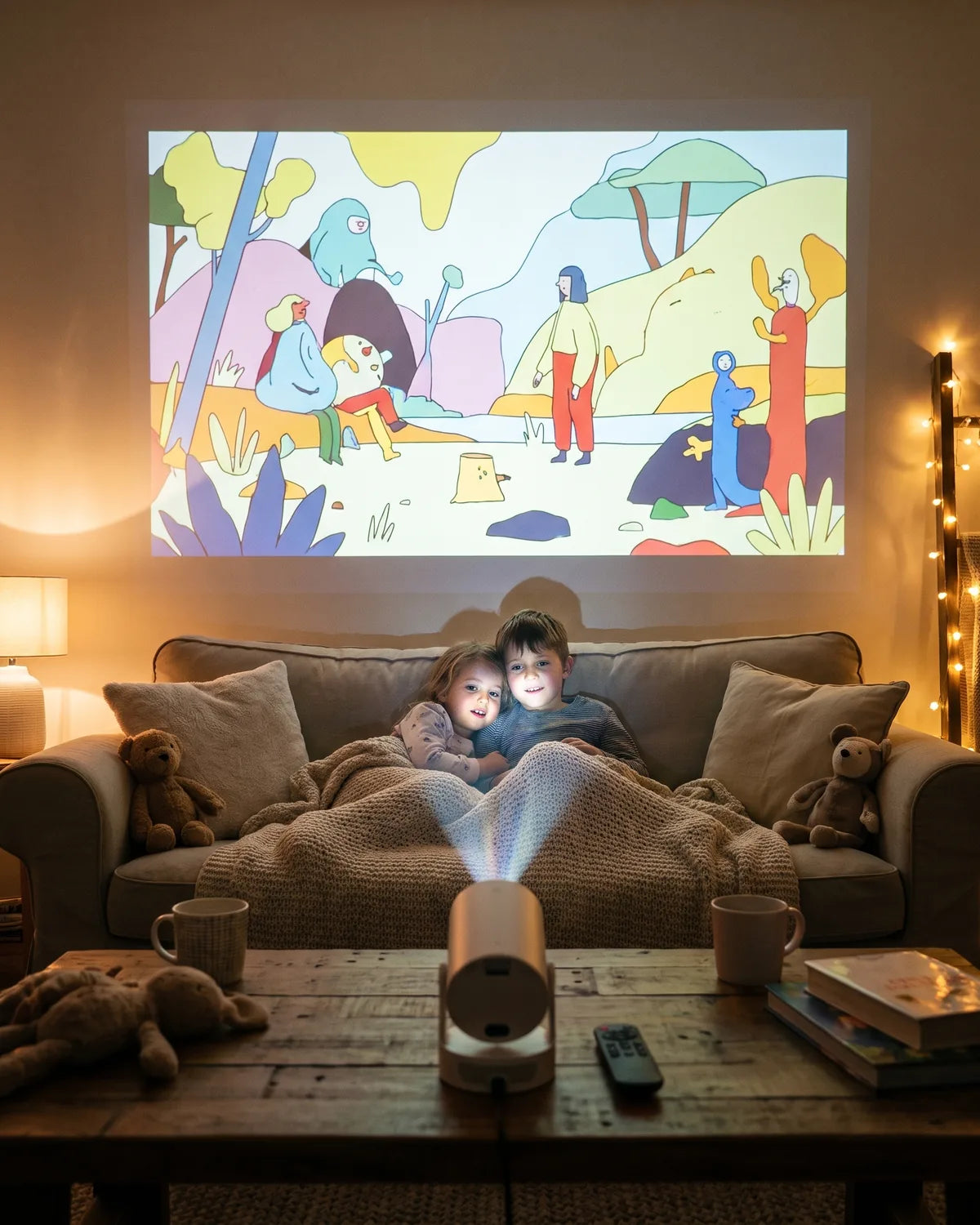 Le projecteur en cinéma sur le mur du salon
